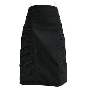 Nanette Lepore Skirt Black Ruched Hips Exposed Zip Knee Cotton Lycra USA 10